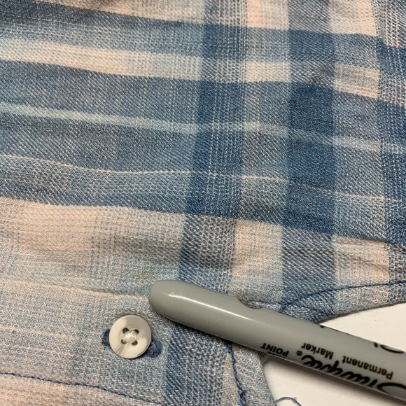 CLOTH & STONE Anthropologie Blue Pink Plaid Tie Hem Long Sleeve Button Shirt - Picture 10 of 10